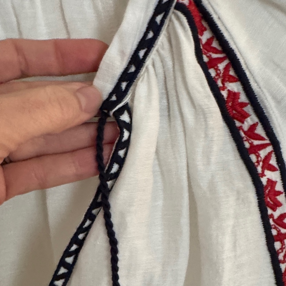 Boho Embroidered Peasant Blouse - White with Red & Black Accents - Picture 6 of 9